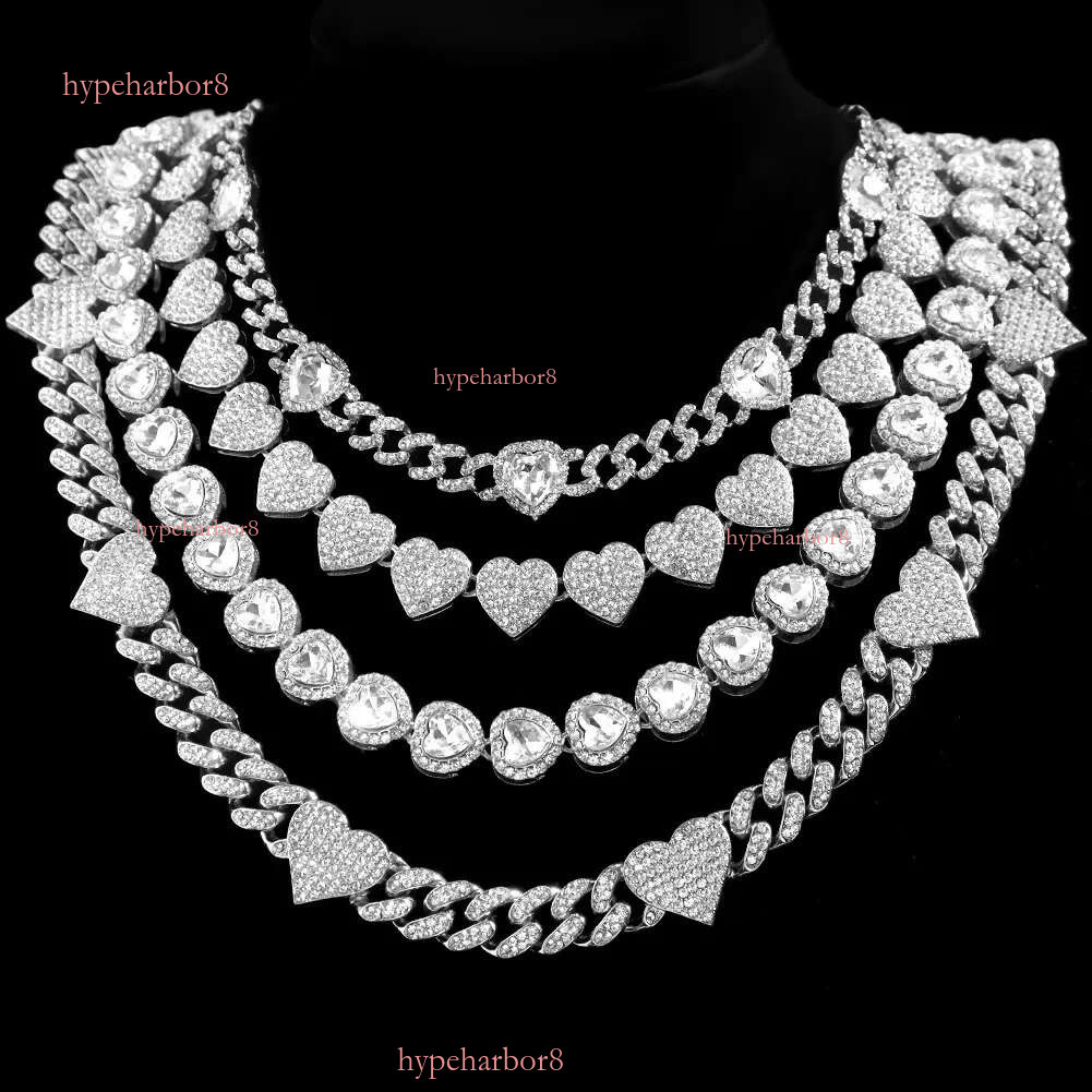 Iced Out Hip Hop Heart Cuban k Chain Womens Micro Water Dia Paving Necklace Set Fashion Jewelry High Quality 240927