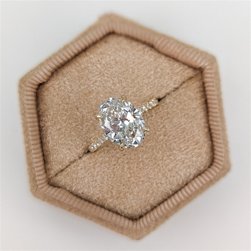 Jewelry 3.0 Carat Oval Lab Grown Diamond Engagement Ring 14K 18K Yellow Gold Pave And Hidden Halo Gold Ring For Women IGI Certificate CVD Diamond