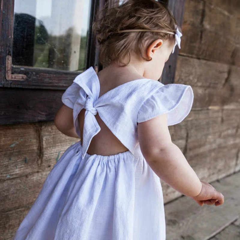 2025 Summer Kids Clothes Baby Girls Dress Short Sleeve Linen Cotton Princess Skirt Party Dresses For 9M-6Y Toddlers 250326