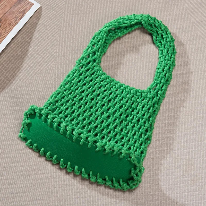 Pouch Candy Colored Makeup Bag Hand Woven Cotton Rope Handbag Tote Bags Knitting Crochet Womens Hollow Mesh Bag Side Bag 250325