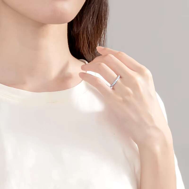 Full Eternity Bands 2mm Moissanite with Certificate 925 Sterling Silver Rings All-Around Wedding Jewelry Gifts for Women