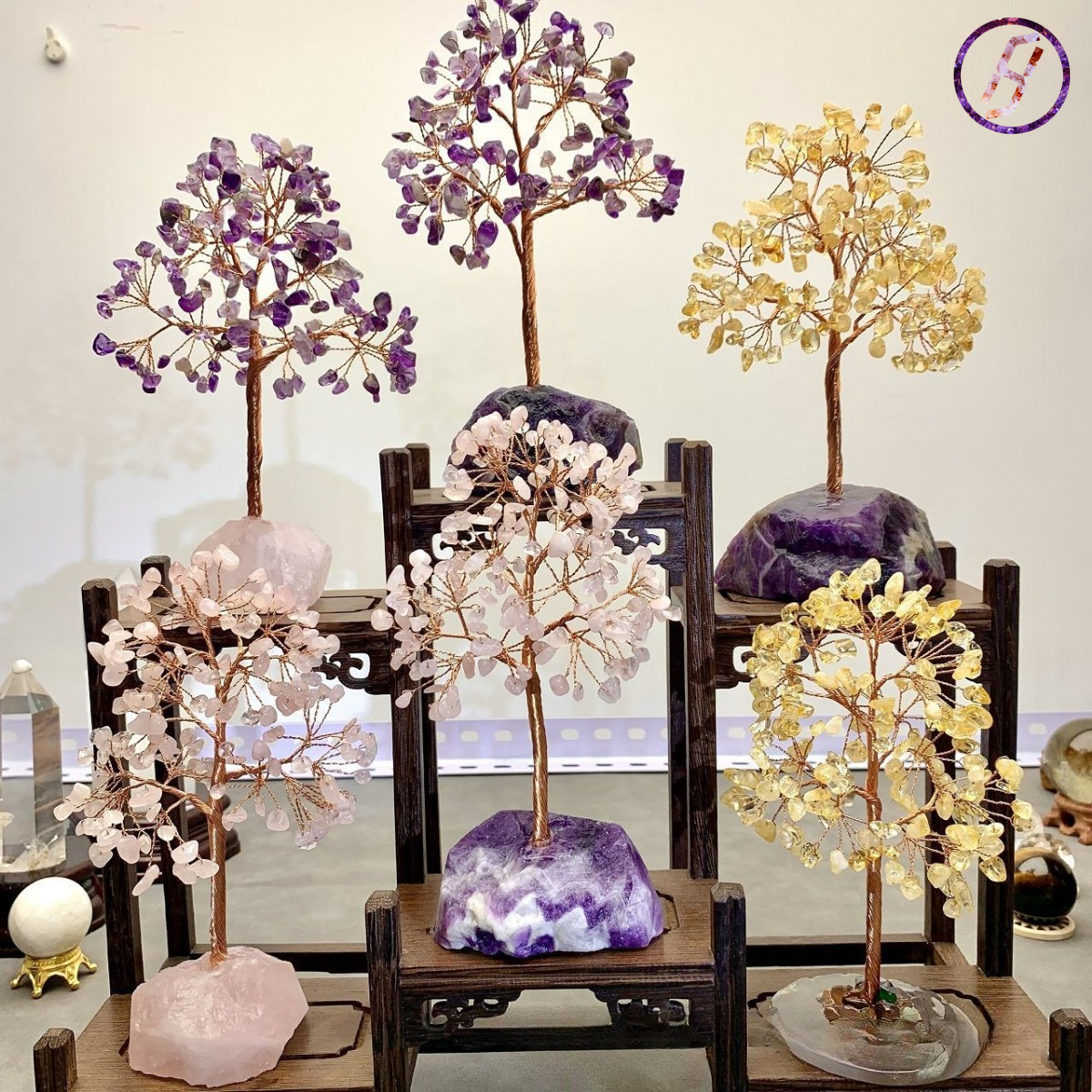 Natural Amethyst Geode Cluster Chakra Balancing Tree - Feng Shui Prosperity Tree Sculpture for Bioenergetic Space Optimization Feng Shui Money Tree