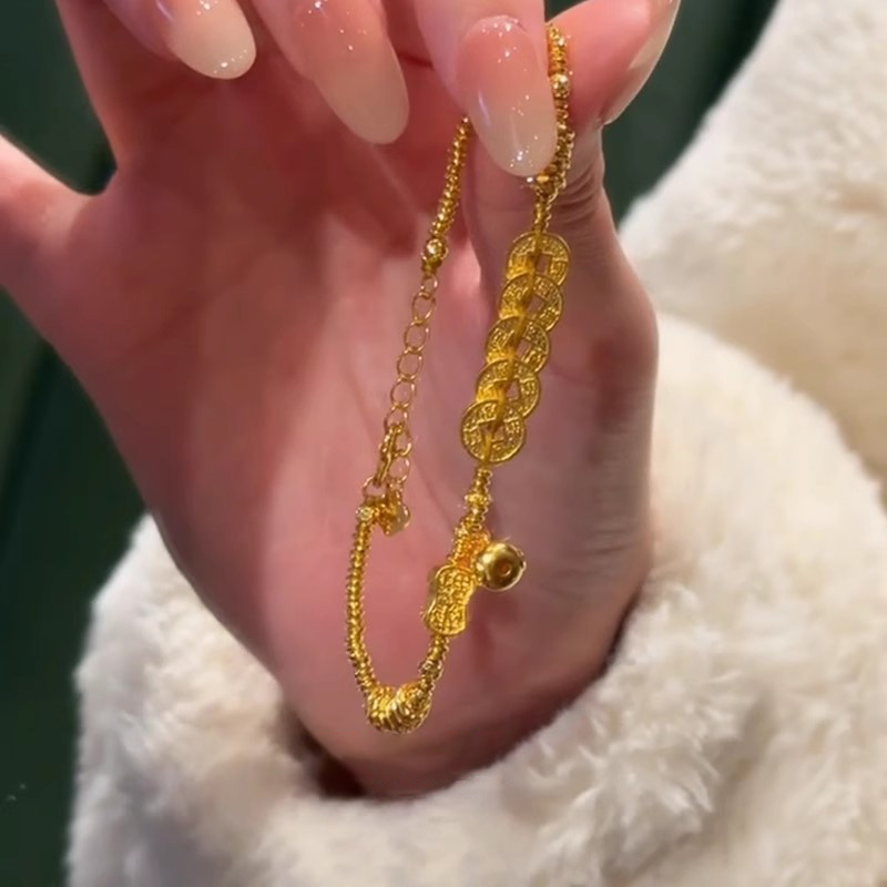 Sand gold five emperor money gourd women's light luxury exquisite new Chinese national style fortune coiling inviting wealth bracelet