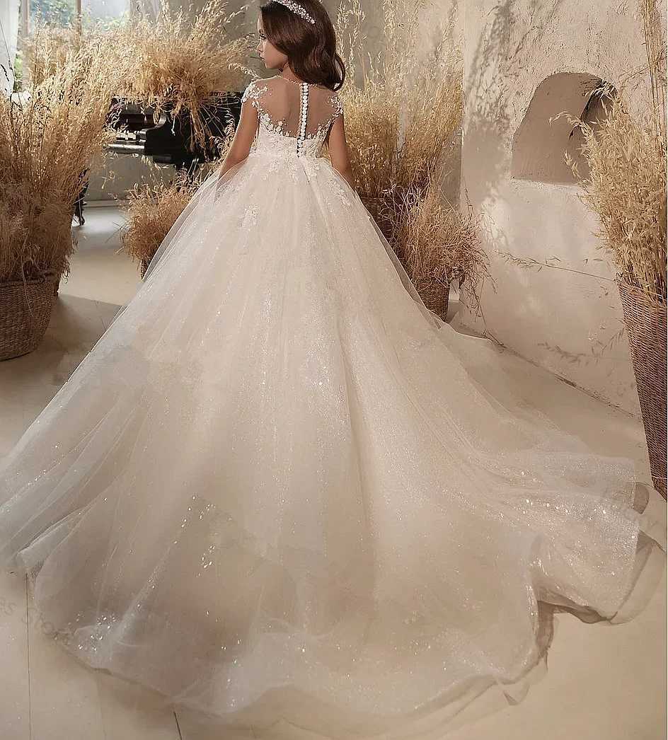 Wedding Beads Childrens Birthday Party Dress Glitter Floor Length Childrens First Communication Dress W250326