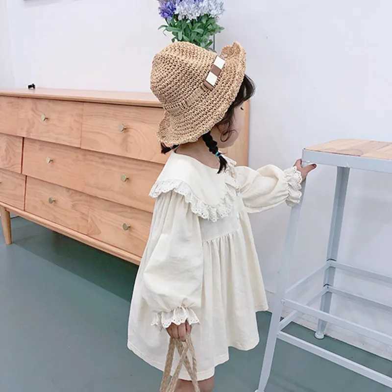 Cute baby girl lace lapel princess dress in spring and autumn pure cotton soft casual dress suitable for children and students clothing W250326