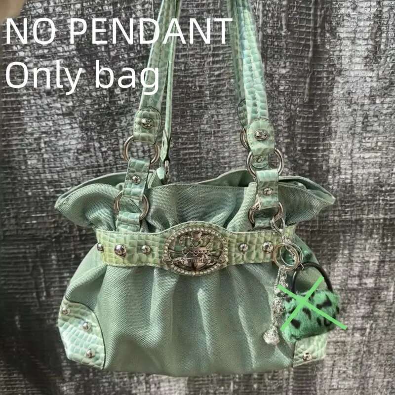 Belt Design Streetwear Green Zipper Y2k Girl Shoulder Pleated Fashion Underarm Bags Rivet Gothic Women's Handbags
