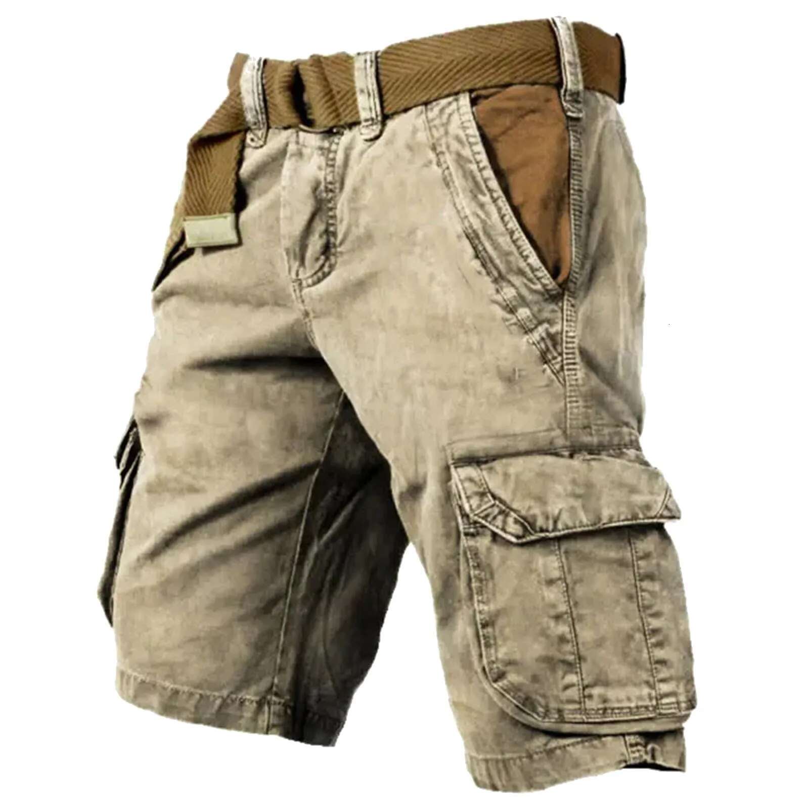 Vintage Cargo Men Casual Loose Patch Pockets Straight Pant for Mens Streetwear Fashion Graphic Print Shorts Summer