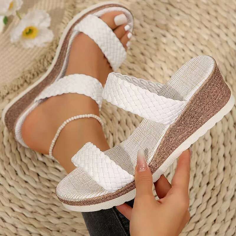 2025 Summer New Women's Bohemian Designer Fashion High Heel Sandals, Slope Heel Women's Slippers
