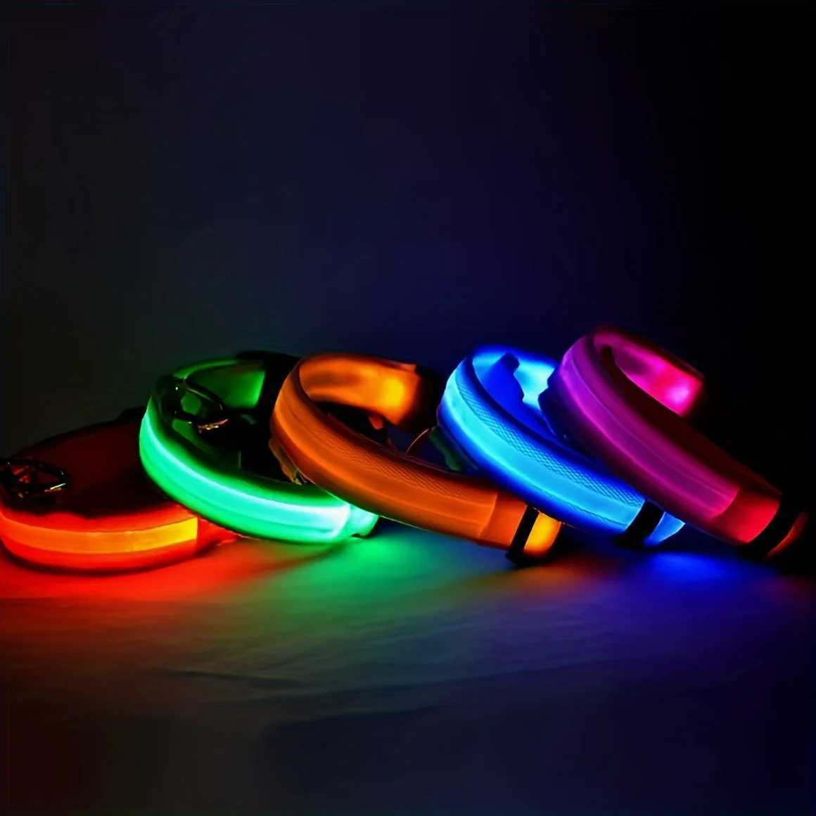 Reflective LED dog collar nighttime safety - durable geometric pattern battery powered perfect for small/medium-sized breeds Y250325