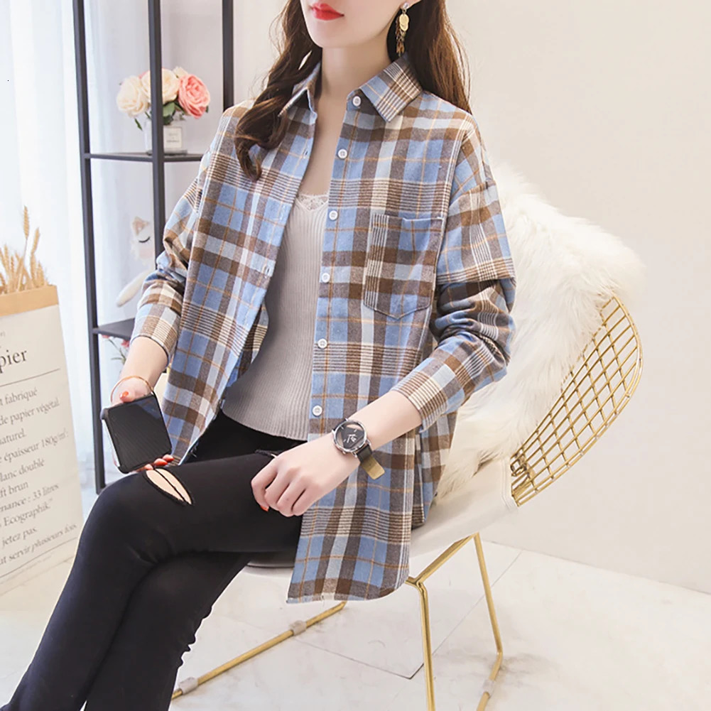 Womens shirt with simple n loose fitting womens autumn long sleeved plain weave single breasted top 250326