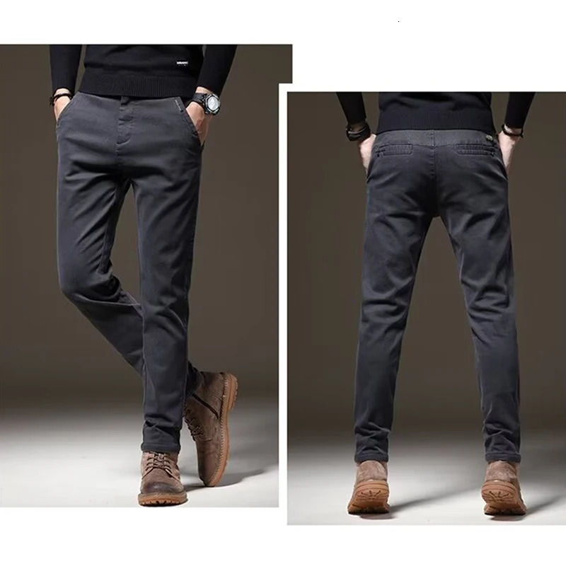 Autumn and Winter Mens Elastic Straight Leg Thick Pants Basic Street Clothing N Casual Daily High Waist 250326