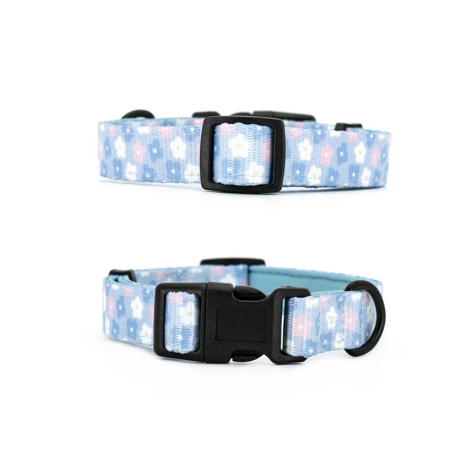 Adjustable pet dog collar durable soft and cute creative color blue flower belt chloroprene rubber safety belt poop bag dispenser X250326
