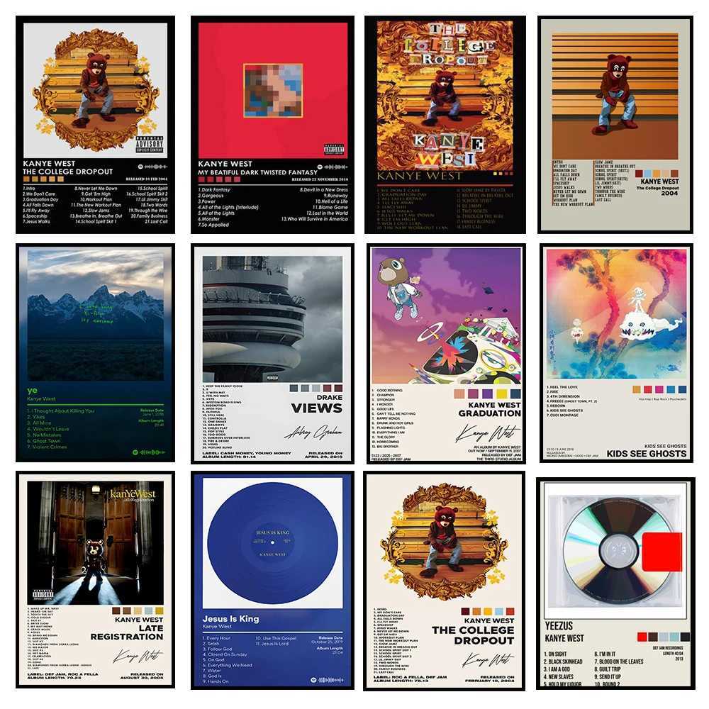 Rap Singer Kanye West Art Poster Pop Music Album Cover High-definition Printed Canvas Painting Home Wall Decoration FramelessC250326