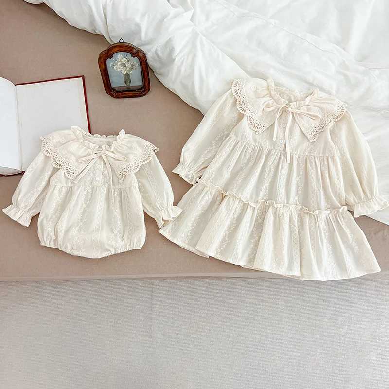 Autumn 2024 Europe - American Chiffon Girl Par Dress Childrens Princess Dress Long Sleeve Cotton Embroidery sisters Dress W250326