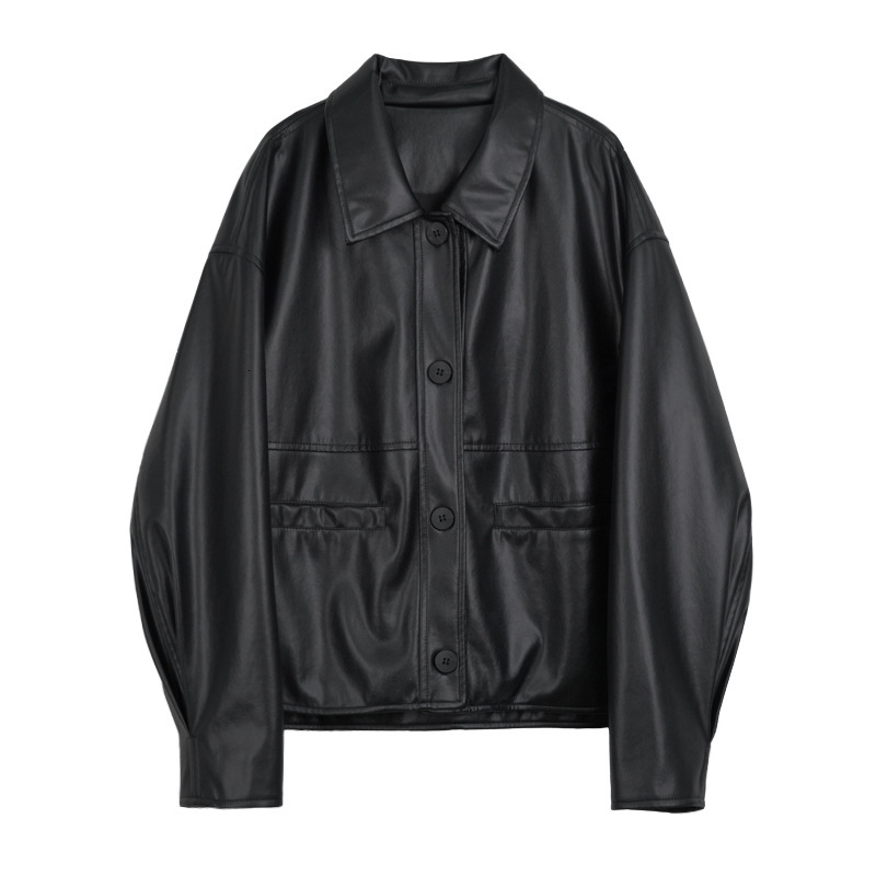 Spring New Black Women, Loose Short, Small, Leather Jacket for Women in the 'White Painting Workshop'