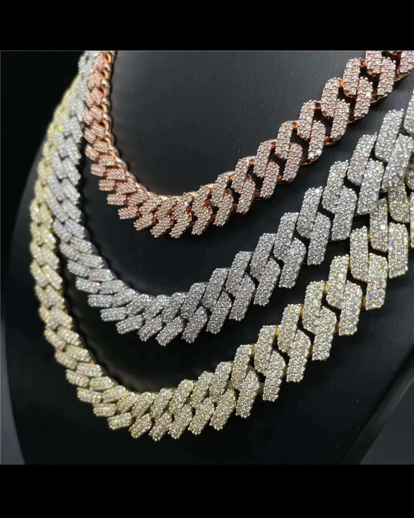Sterling Silver Hip Hop Moissanite Cuban Link Chain VVS Moissanite Tennis Chain Thick Miami Moissanite Necklace