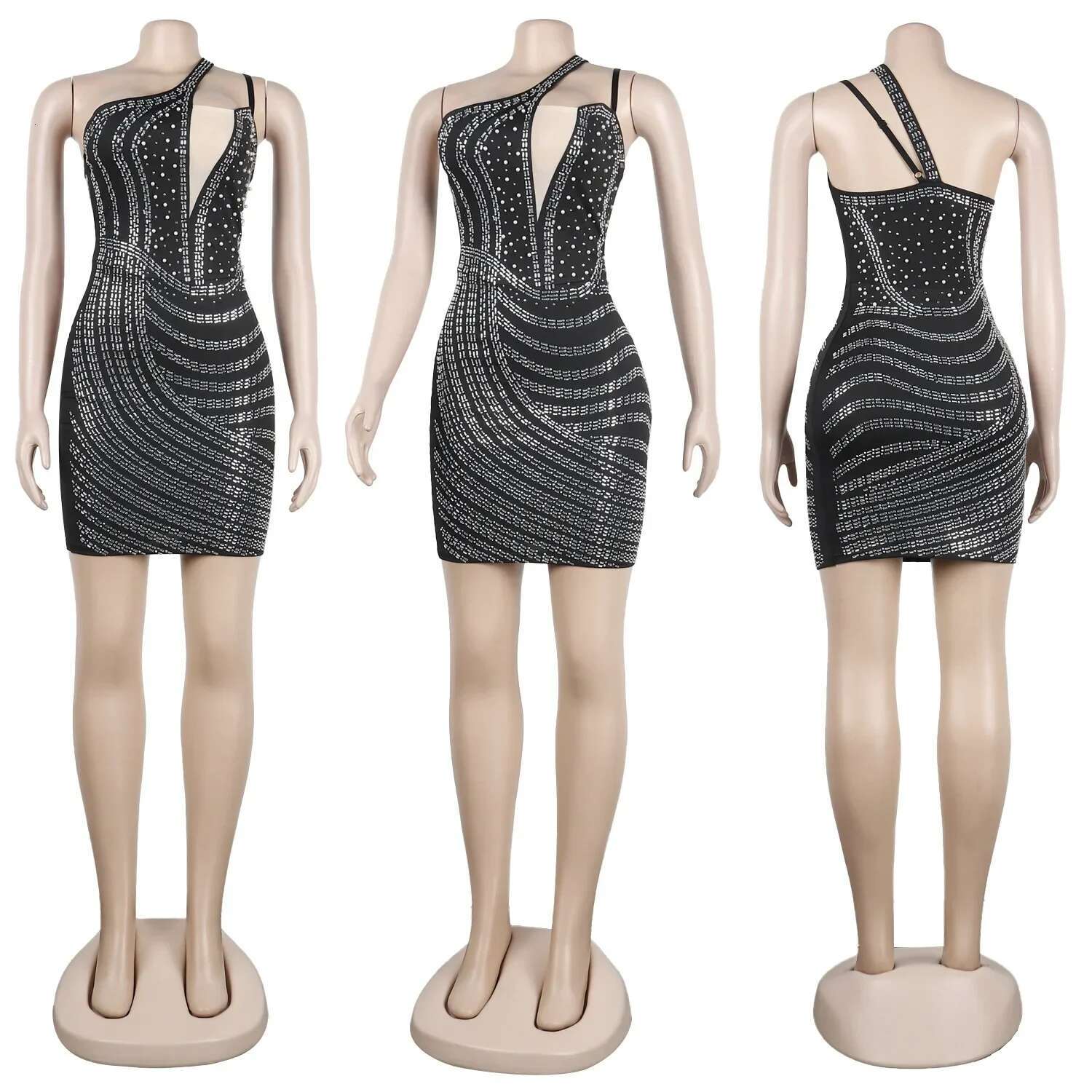 Women Dias Asymmetrical Hot Rhies Crystal One Shoulder Bodycon Mini Dress Sexy Party Club Summer Pencil Dresses
