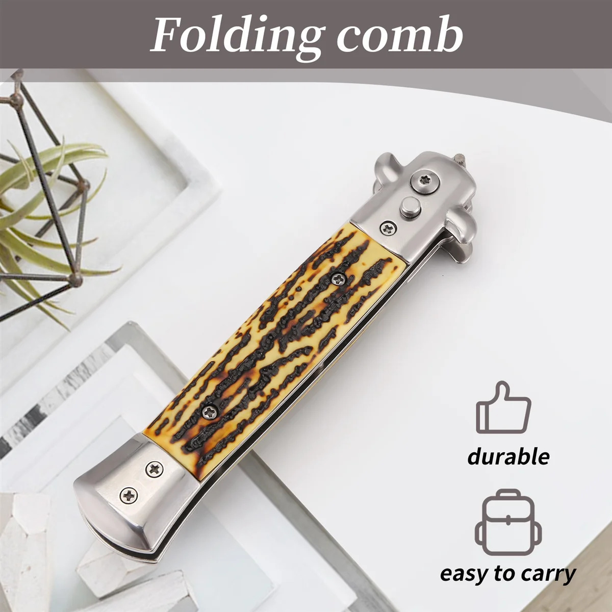 1 automatic stainless steel comb folding knife hair trimmer comb accessories butterfly mens pocket knife 250325