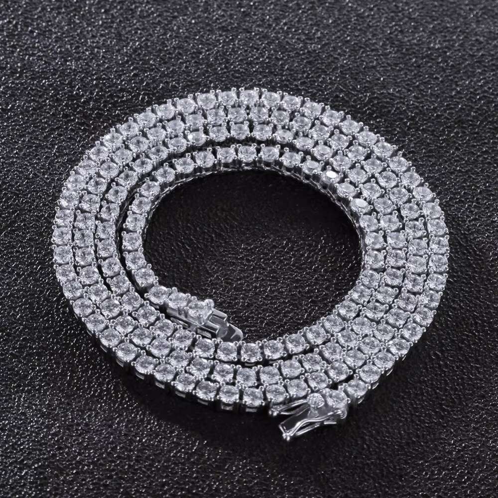 3mm S925 Silver Tennis Chain Necklace Iced Out Hip Hop Sterling Silver HipHop Iced Out Necklace Jewelry