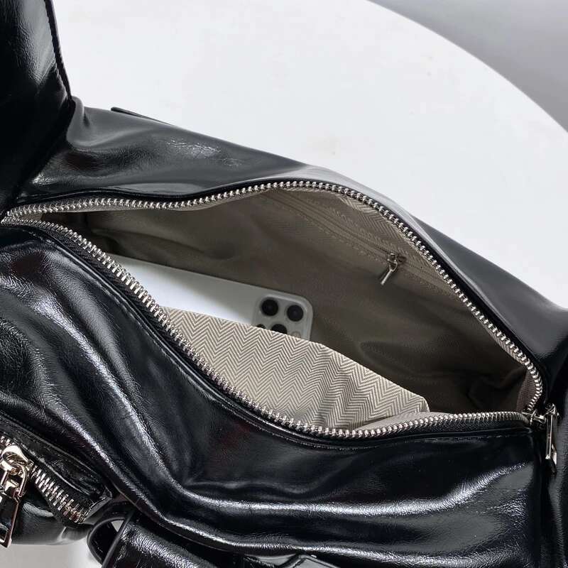 Moto & Biker Small Bag For Women Designer Handbag Purse 2024 New In PU Oil Wax Leather Multiple Pockets Underarm Shoulder