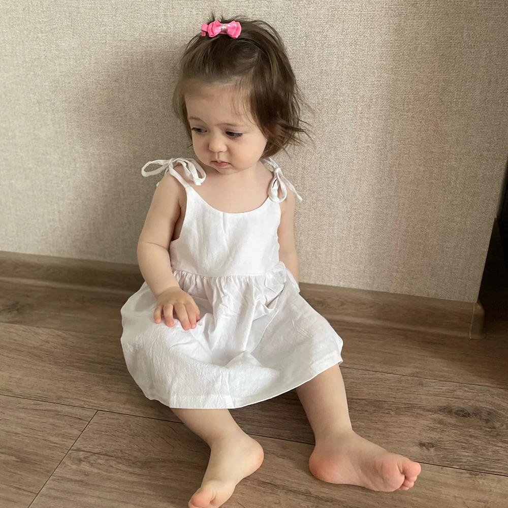 Kids Girls Summer Cotton Princess Dress Linen Suspenders Casual Cute Toddler Costume Leisure Children Girls Retro Dress 250326