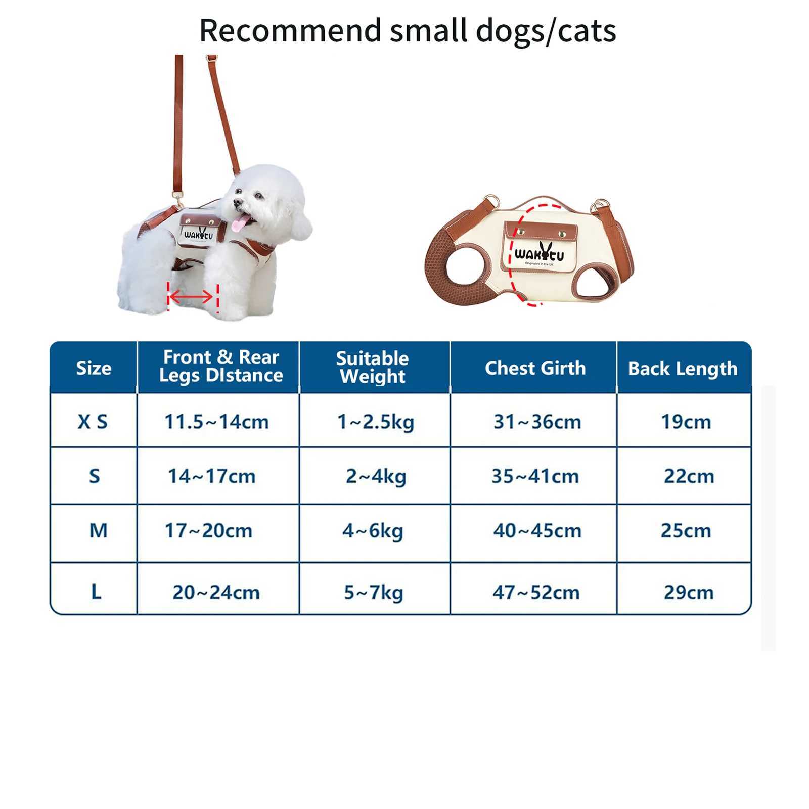 Wakytu dog sling suitable for small dogs cats slings with handles pockets outdoor travel walking hind legs stair supports X250326
