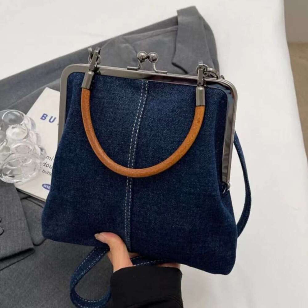 2024 autumn new women's handbag handmade denim splicing hand-held crossbody small shoulder bag