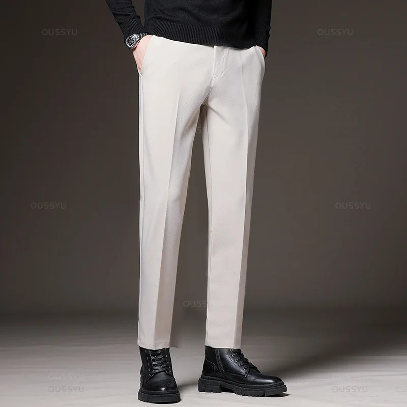 Autumn and Winter Mens Tight Business Pants Elastic Waist Black Grey Classic Korean Trouser Plus Size 2838 250326
