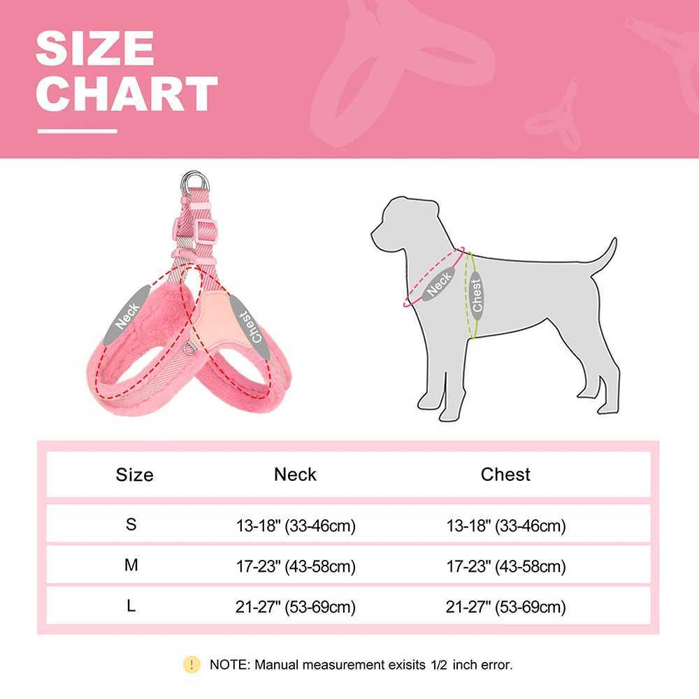 Warm plush dog harness winter dog harness vest adjustable pet vest soft and suitable for small medium large dogs bulldogs pink X250326