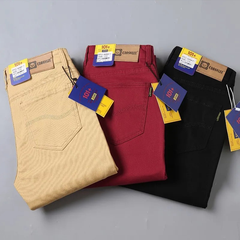 Solid color casual pants mens fashion ultrathin straight leg red elastic plus size 250326