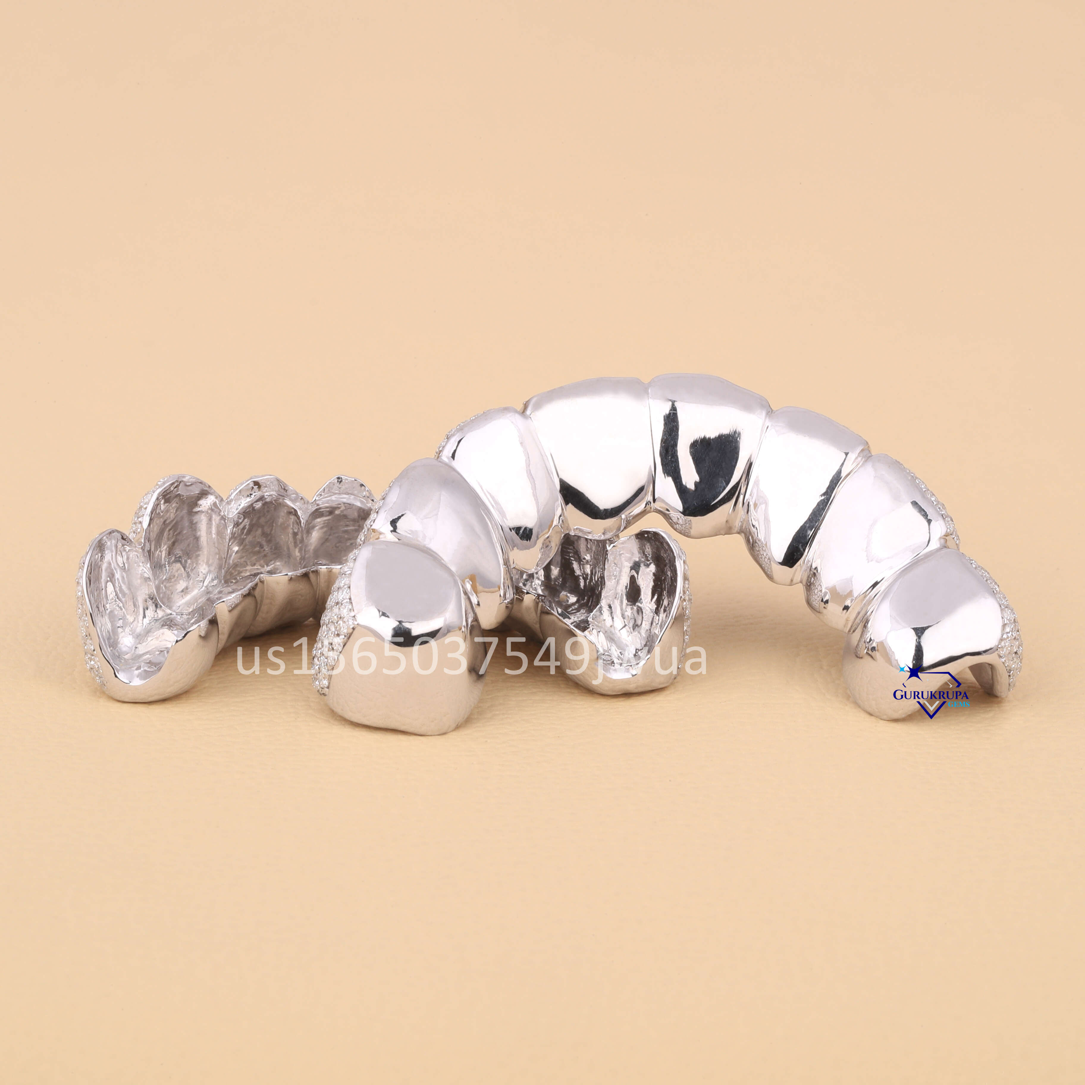 14 Kt White Gold Moissanite Luxury Hip Hop High Quality Fancy Round Brilliant Cut Dental Tooth Grillz for Men Women