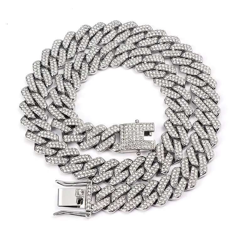 Custom Fashion Jewelry 18K Gold Plated Alloy 14MM Chunky Chain Necklace Full Diamond Zircon Cuban Chain Link Necklace Women Men