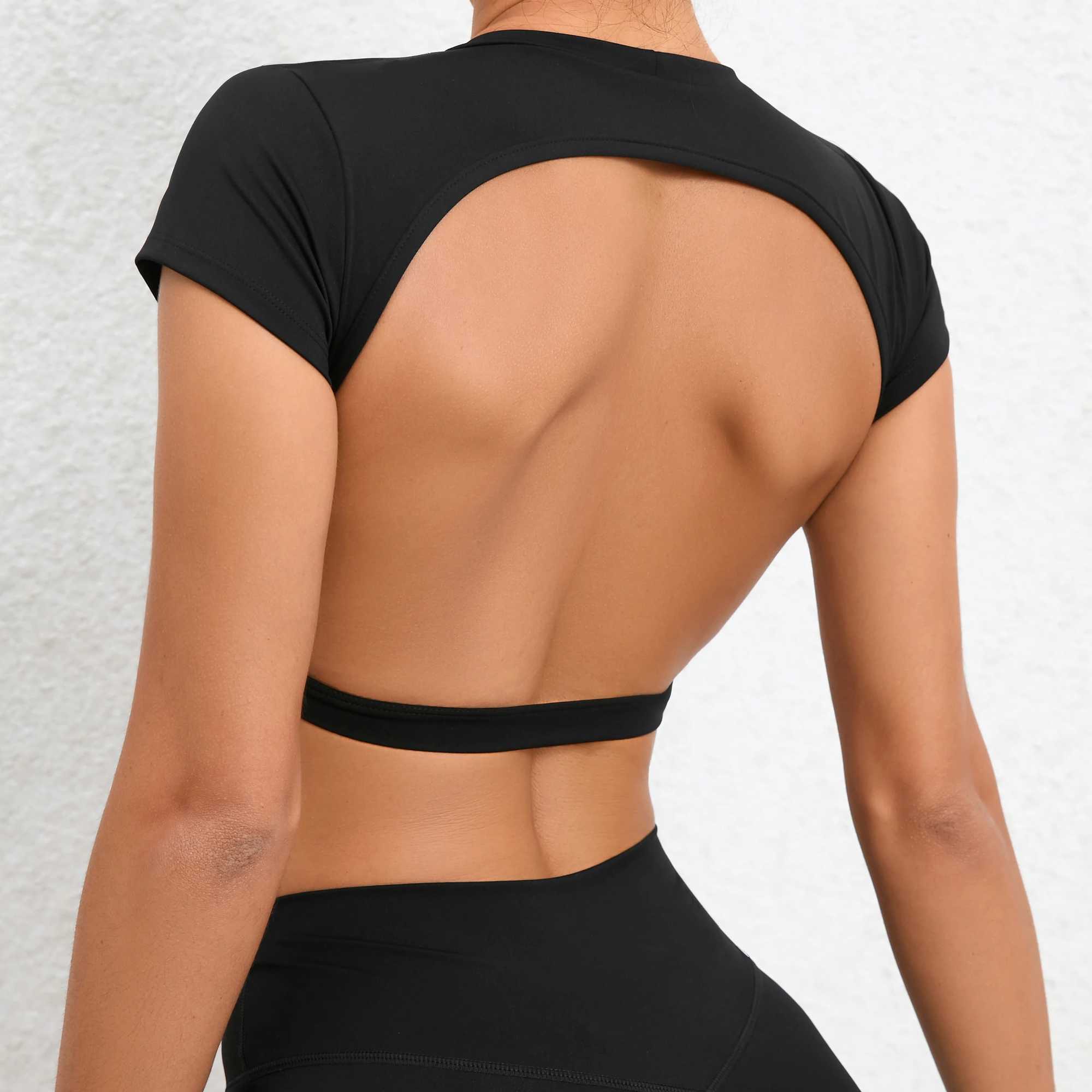 Sports muscle back T-shirt without padding womens non padded sports shirt fitness training yoga T-shirt outdoor open back top W250326