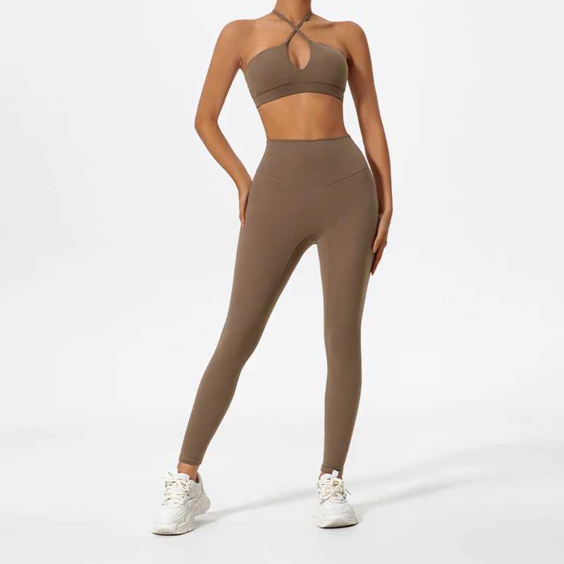 Ctenkevet two-piece womens sports suit chest cross yoga suit womens gym Bandeau sports bra set womens sportswear W250326