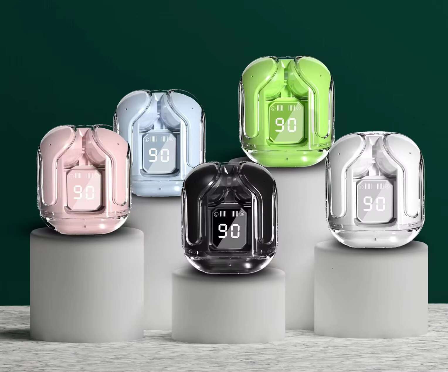 Portable In Ear Wireless Earphones, Digital Display, Long Battery Life, Transparent Charging Box - Original Manufacturer