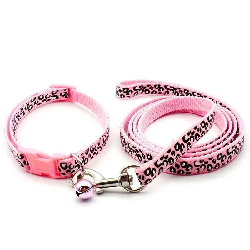 New pet leash and collar set with cute leopard print small cat and dog collars dog walking vest pet supplies X250326