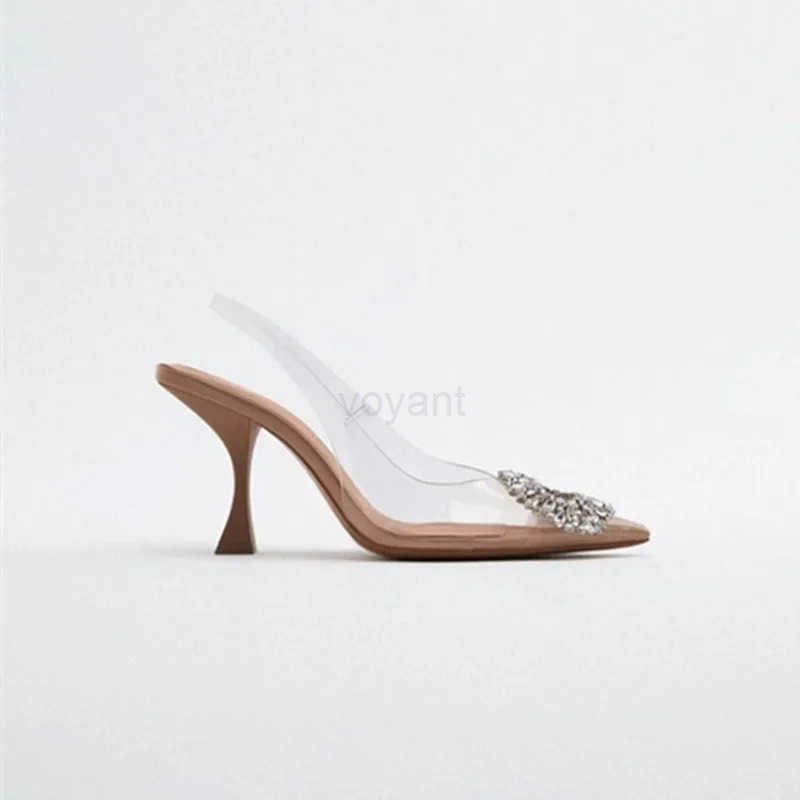 Wen Pumps Summer Fashion Rhinestone Transparent High H Sexy Mler Heeled Luxury Brand Fem Elegant Sandals Z250326