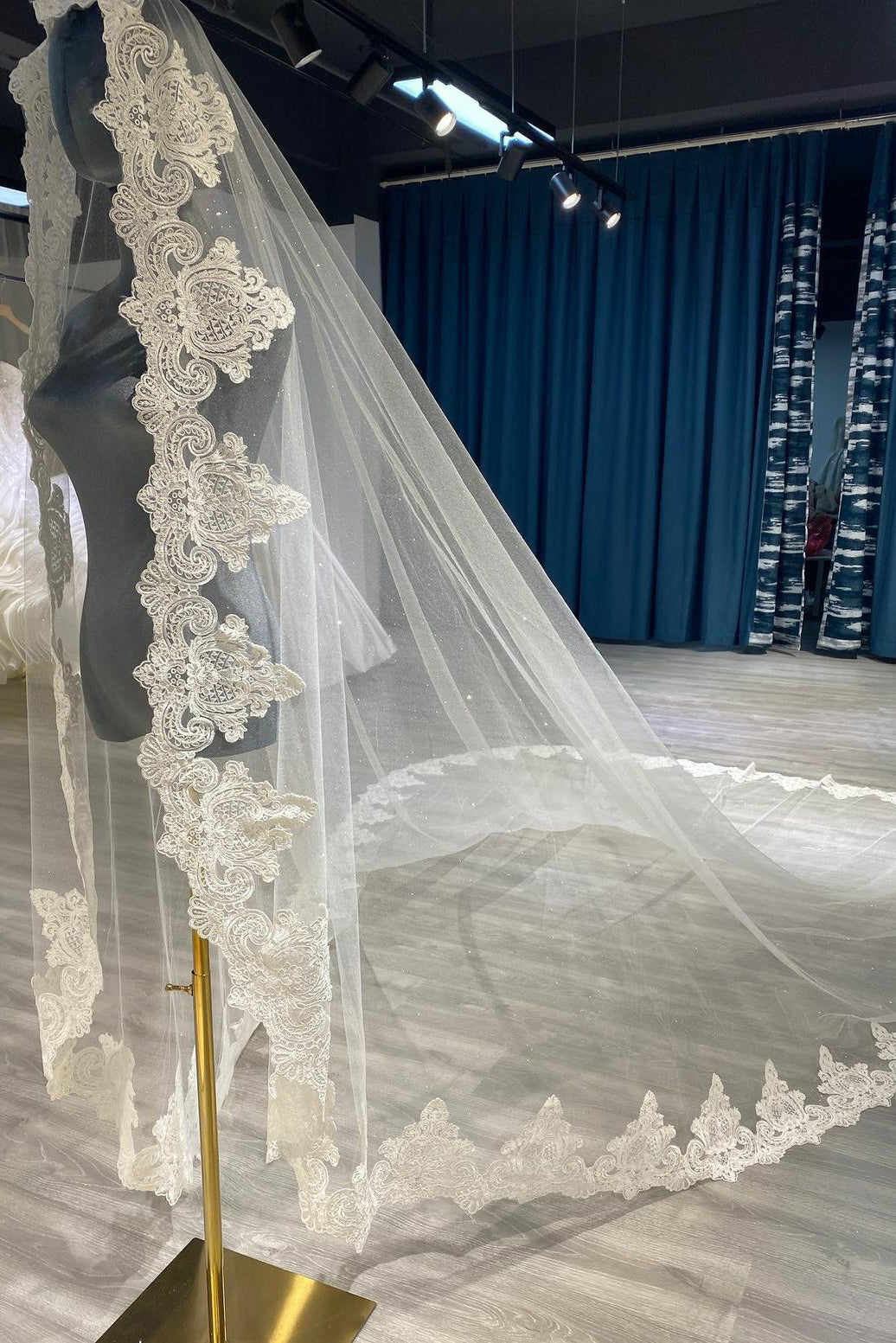 Elegant Lace 3 Meters Wedding Veil White Ivory Champagne Cathedral Bridal Veil Luxury Glitter Wedding Accessories
