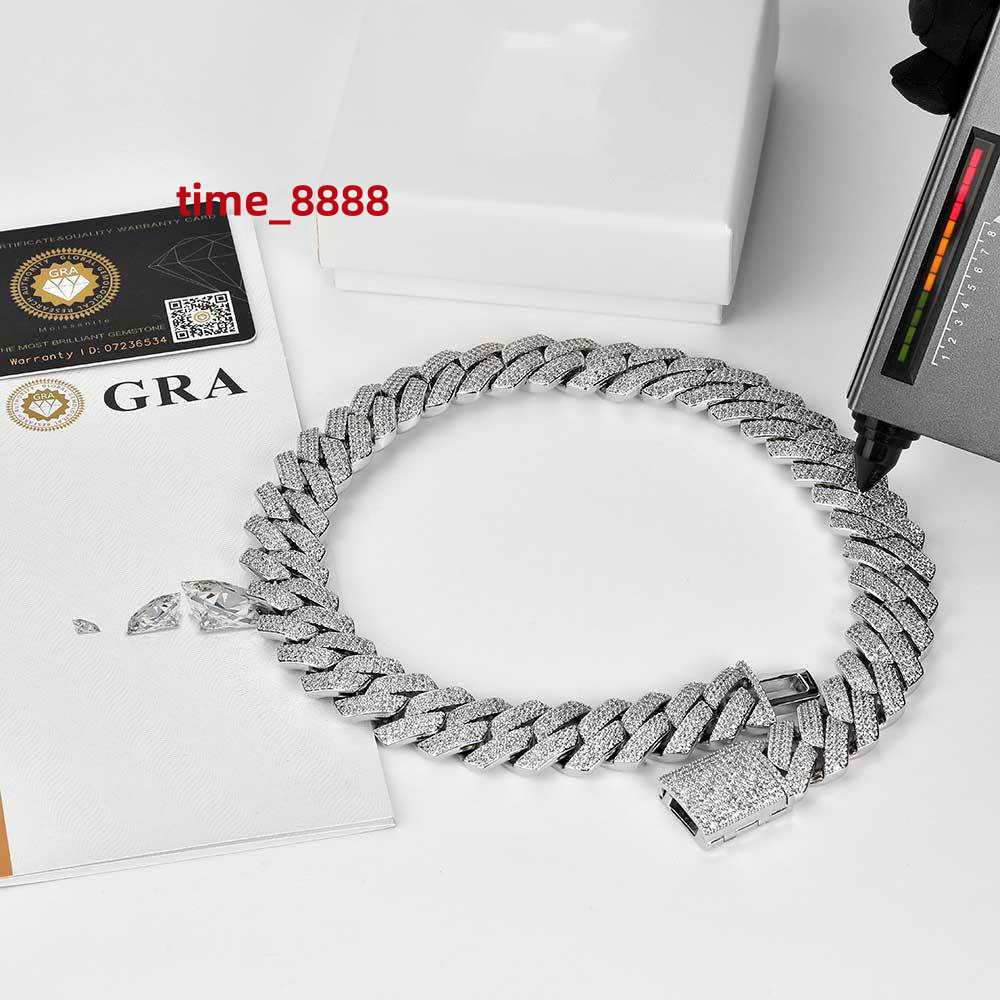 Iced Out Vvs Moissanite Hip Hop Cuban Link Chain 20mm Pass Diamond Tester Plated Iced Out Moissanite Diamond Cuban Chain