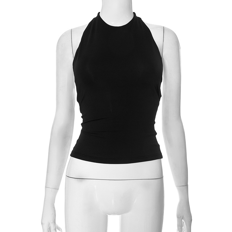 2025S Fashion Designer Y TP Women S Spring Summer New Style Sexy Hanging Neck Ring Backless T Shirt Top For Women