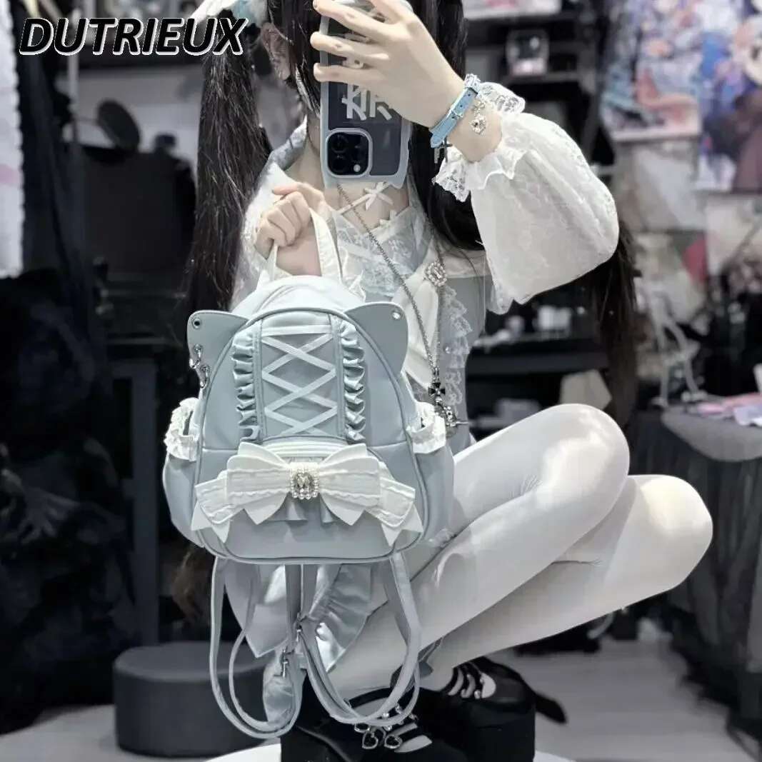 Lolita Japanese Style Fashion 2024 New Lace Cat Ear Sweet Cute Backpack Student Travel Large Capacity Backpacks For Women