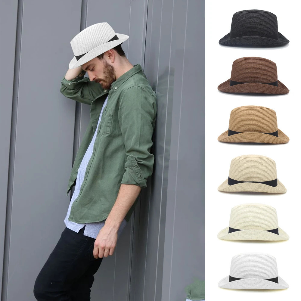 Mens Retro Homburg Hat Bow Band Fedora Hat Trilby Sunhat Jazz Summer Adjustable Size M-L 7 1/8-7 1/4 250325