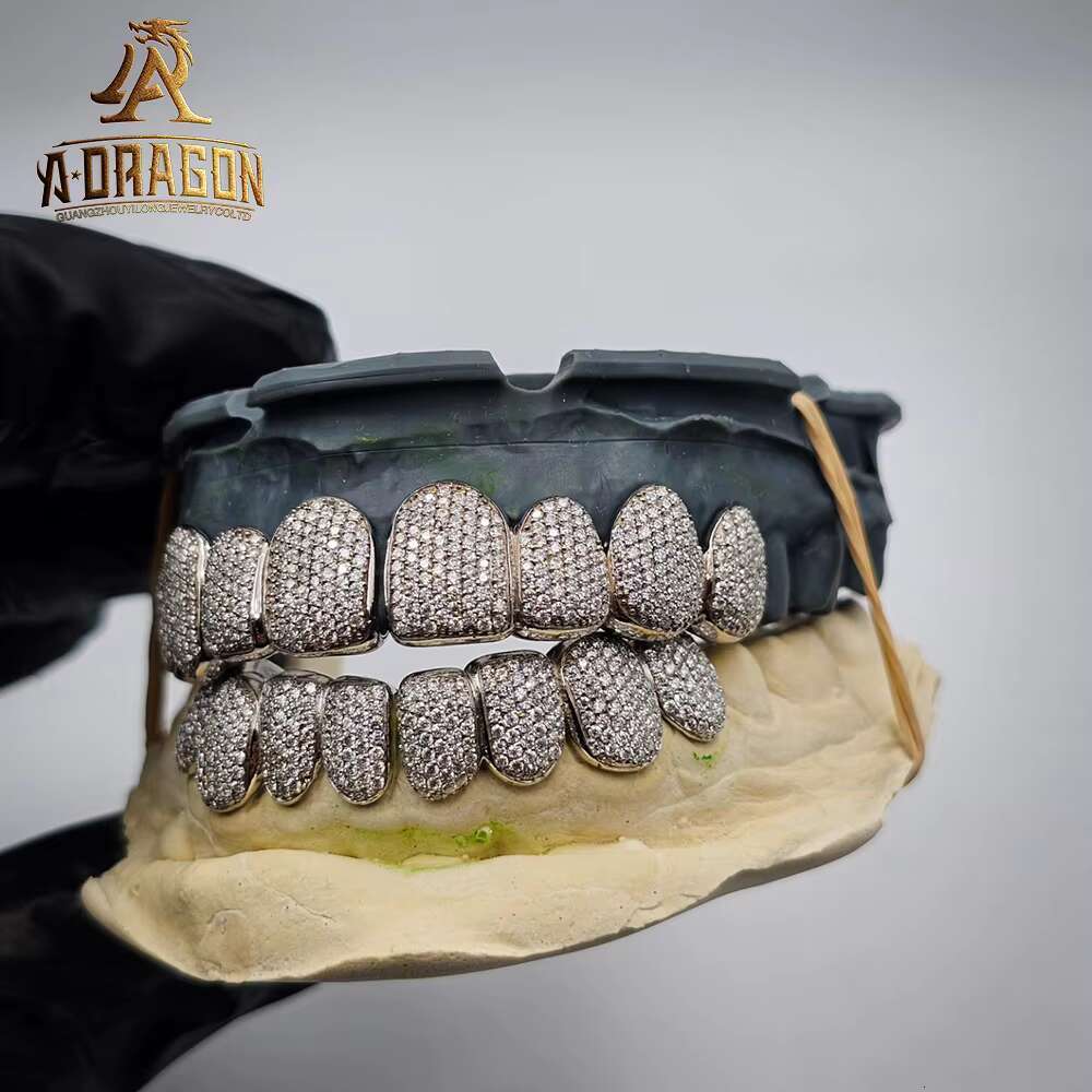 Custom VVS Moissanite Diamond Grillz Top and BOTTOM 10K 14K Gold Plate Princess Cut Invisible Setting Iced Out Teeth Decoration