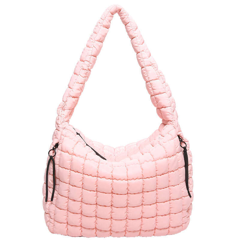 07 Folded Cloud Women's Fashionable One Shoulder Crossbody Double Side Pull Capacity Down Cotton Coat Tote Bag