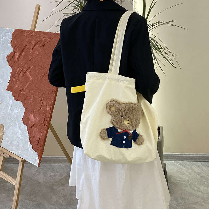 e8 Cute embroidery versatile artistic cloth tote women's lazy style large capacity commuting single shoulder bag