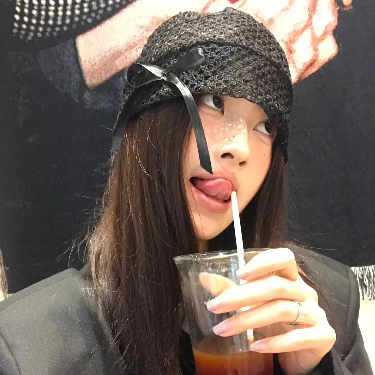 Y2K Black Lace Bow Beanies Caps Solid Hollow Knitted Hat Korean Girls Lace Beret Cap Fashion Breathable Skullies Turban Caps 250321
