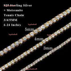 Hotsale Vvs White Tennis Moissanite Chain Bracelet Women Custom Real Dia Gold 3mm Sterg Sier Hip Hop Necklace