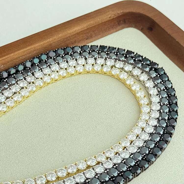 925 Gold Plated Sterling Silver 4mm Diamond Necklace Jewelry Gemstone White Moissanite Tennis Chain Necklace for Men Women
