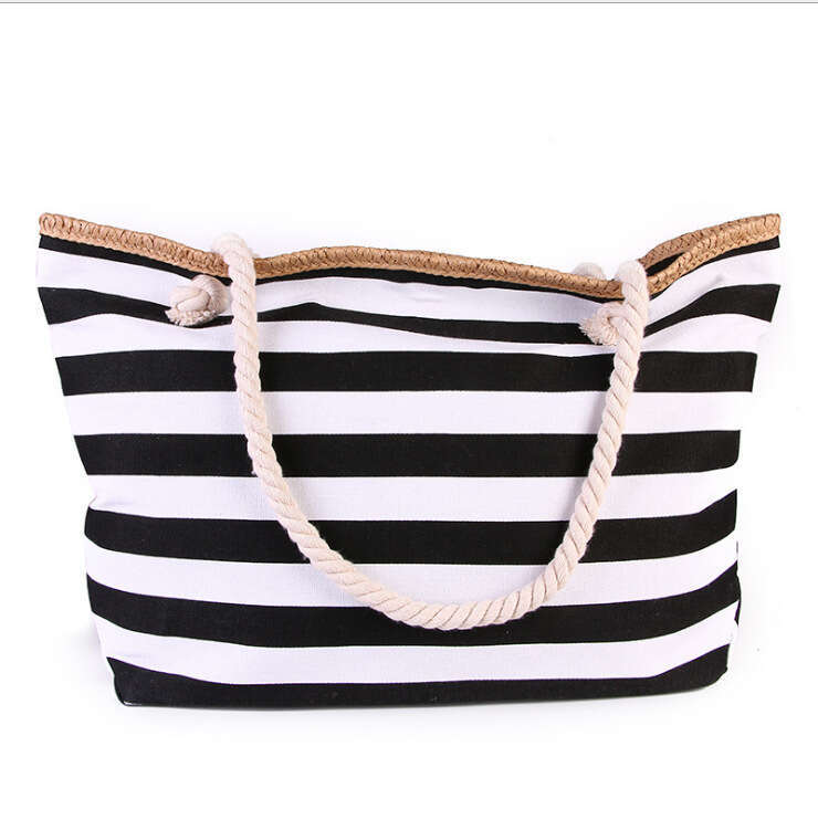 Canvas handbag 2024 striped forest women's shopping eco-friendly beach bag