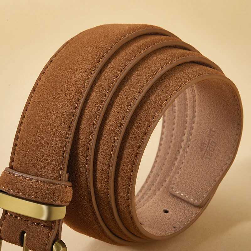 Fashion suede denim womens leather belt 3.5cm wide belt metal buckle womens belt matching dress jeans W250326